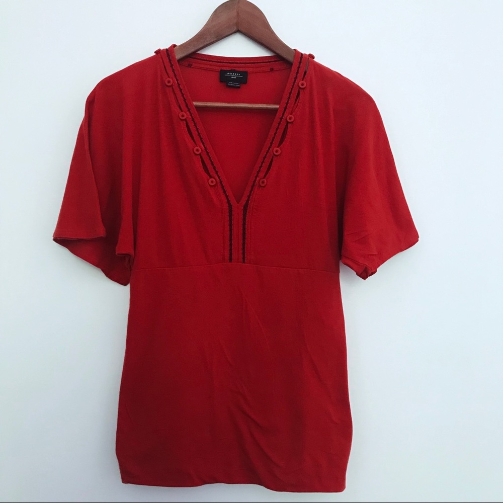 Anthropologie deletta red button detail top
